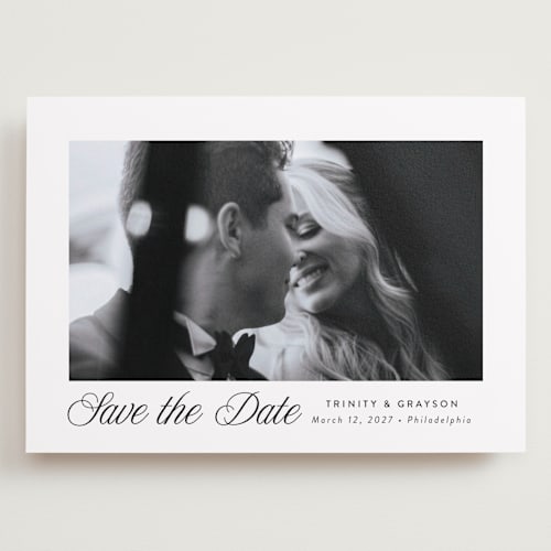 This is a tux save the date with standard by Susan Asbill called classically printing on recycled smooth signature in grand