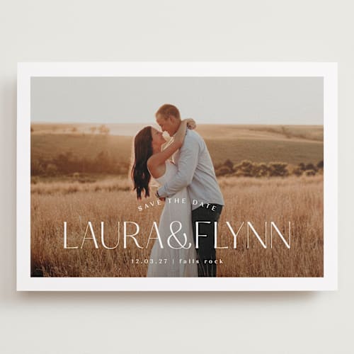 This is a cloud save the date with standard by chocomocacino called nocciola printing on recycled smooth signature in grand