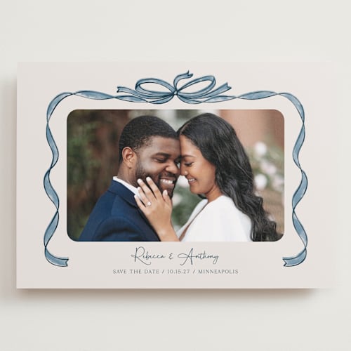This is a blueberry save the date with standard by Paper Sun Studio called tied together printing on recycled smooth signature in grand