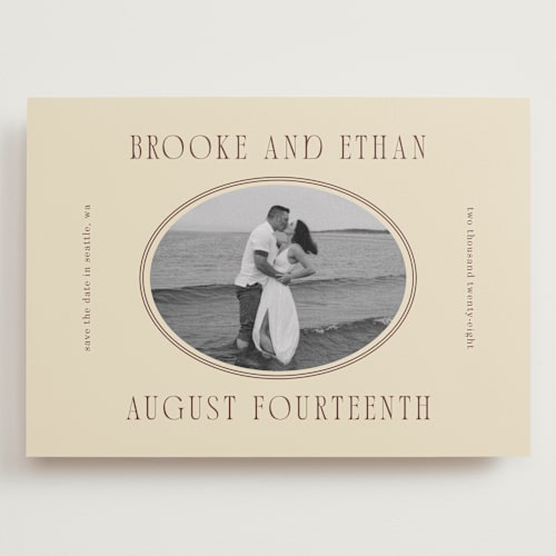 This is a buttercream save the date with standard by Angela Garrick called ethan printing on recycled smooth signature in grand