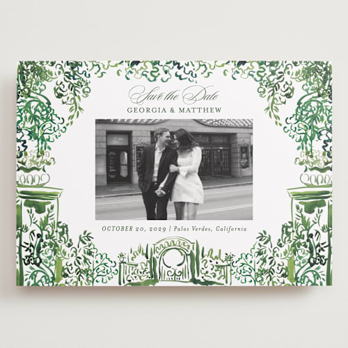 This is a sap save the date with standard by Becky Nimoy called gates and pillars printing on recycled smooth signature in grand