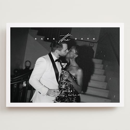 This is a diamond save the date with standard by Eric Clegg called casual elegance printing on recycled smooth signature in grand