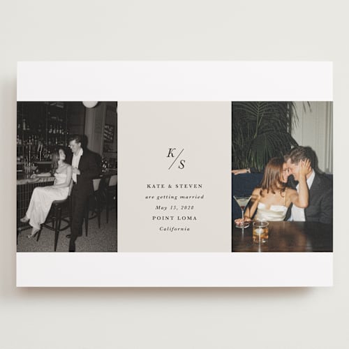 This is a dove save the date with standard by Olivia Kanaley Inman called parker printing on recycled smooth signature in grand