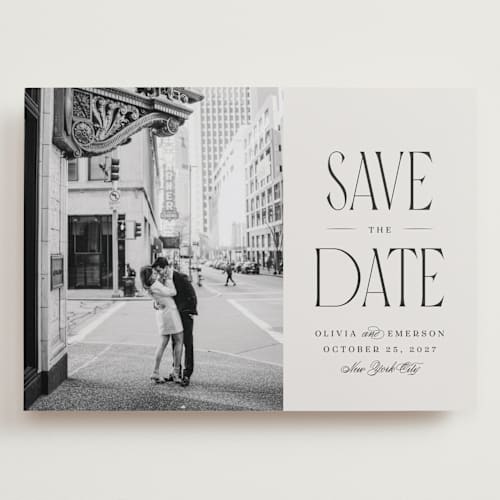 This is a dove save the date with standard by Robert and Stella called pierre printing on recycled smooth signature in grand