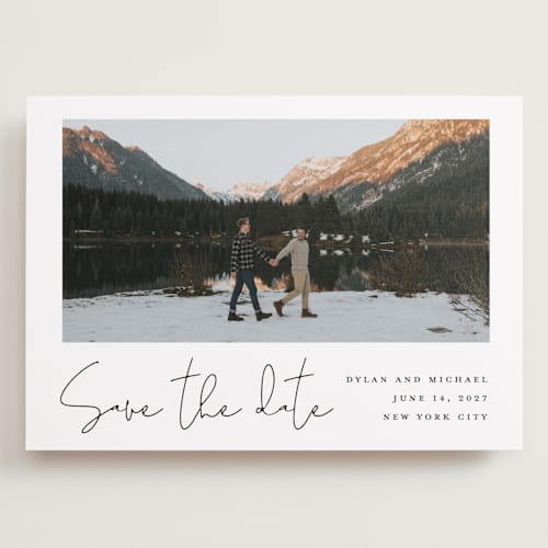 This is a cloud save the date with standard by Katherine Moynagh called scripted style printing on recycled smooth signature in grand