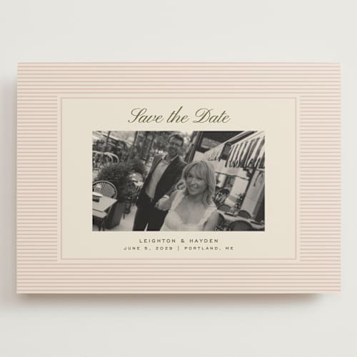 This is a blush save the date with standard by Ellen Schlegelmilch called hayden printing on recycled smooth signature in grand