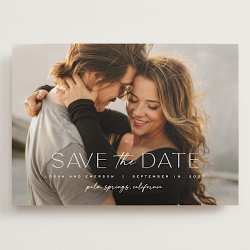 This is a lace save the date with standard by Carly Reed Walker called canele printing on recycled smooth signature in grand