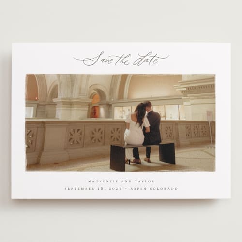 This is a mist save the date with standard by Wildfield Paper Co called drift printing on recycled smooth signature in grand