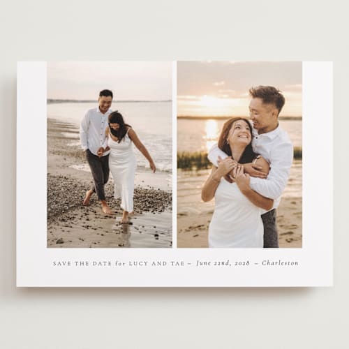 This is a cloud save the date with standard by Sara Hicks Malone called pairing printing on recycled smooth signature in grand