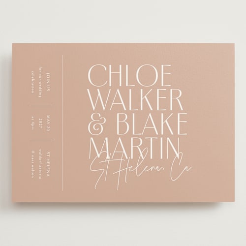 This is a terracotta wedding invitations with standard by Kelly Schmidt called overlap printing on signature in grand