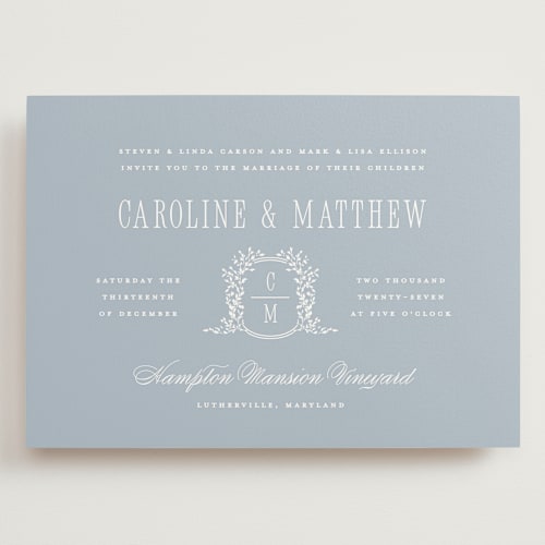 This is a powder wedding invitations with standard by Erin L. Wilson called hartford printing on signature in grand