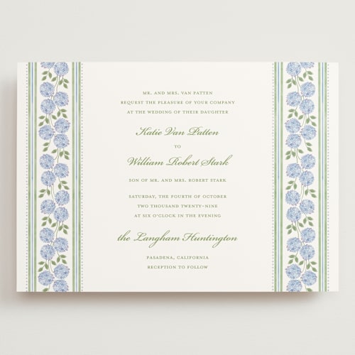 This is a dove wedding invitations with standard by Madhvi Samimi called hydrangea vines printing on signature in grand