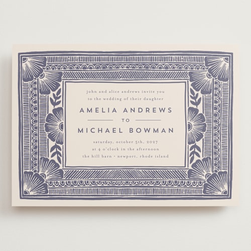 This is a twilight wedding invitations with standard by Katharine Watson called block print frame printing on signature in grand