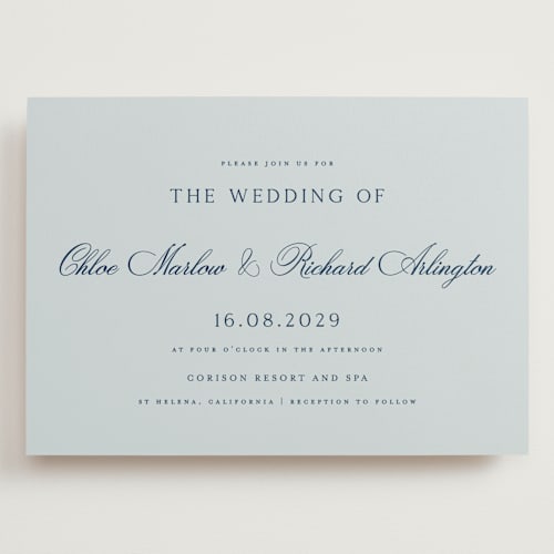 This is a sky wedding invitations with standard by Kelly Schmidt called landscape script printing on signature in grand