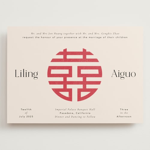 This is a cream wedding invitations with standard by Inkblot Design called happy in love printing on signature in grand