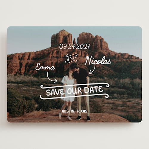 This is a morning save the date with standard by Helena Vitto called love lettering printing on recycled smooth signature in grand