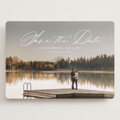 This is a cloud save the date with standard by Kate Ahn called venice printing on recycled smooth signature in grand