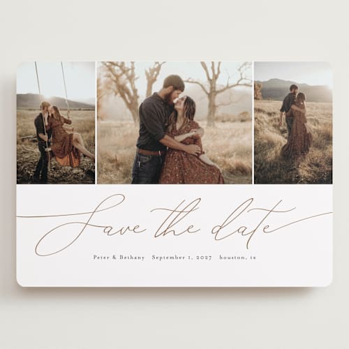 This is a rust save the date with standard by Stacey Meacham called chantilly printing on recycled smooth signature in grand