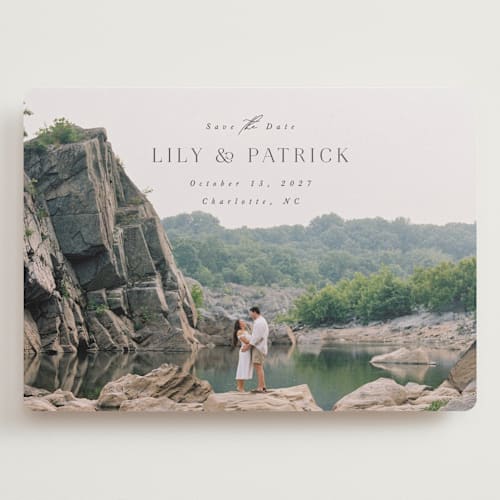 This is a charcoal save the date with standard by Brandy Folse called a day to remember printing on recycled smooth signature in grand