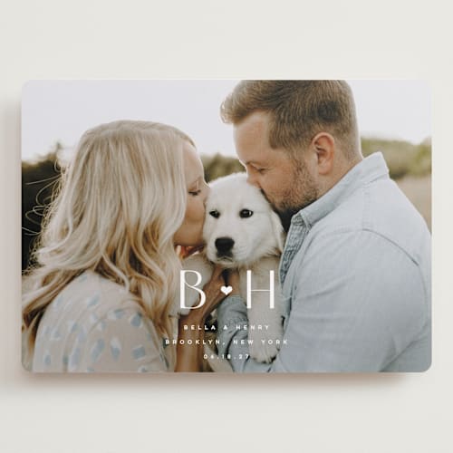 This is a quartz save the date with standard by Kristie Kern called bella printing on recycled smooth signature in grand