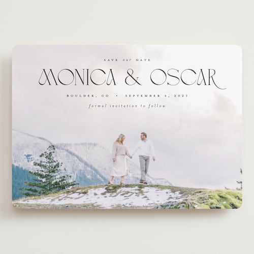 This is a caviar save the date with standard by Darryl Don Doctor called colorado printing on recycled smooth signature in grand