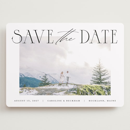 This is a onyx save the date with standard by Pixel and Hank called daydreamer printing on recycled smooth signature in grand