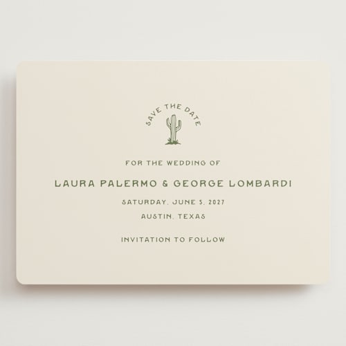 This is a agave save the date with standard by Megan Davis called pearl snap printing on signature in grand