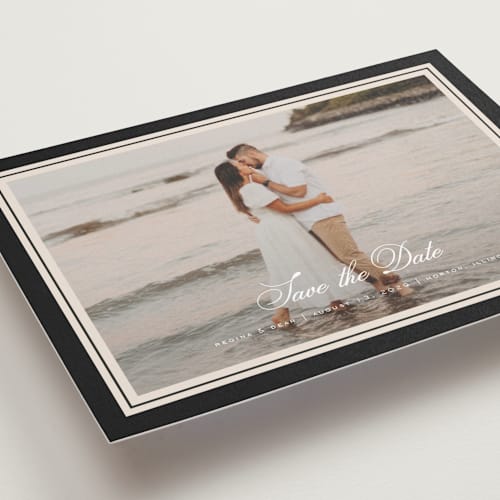 This is a raven petite save the dates with standard by chocomocacino called krytharaki printing on recycled smooth signature in petite