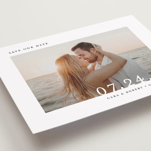 This is a cloud petite save the dates with standard by Lindsay Megahed called minimal message printing on recycled smooth signature in petite