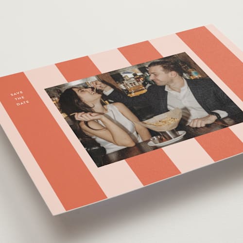 This is a grapefruit petite save the dates with standard by Megan Davis called aperitivo printing on recycled smooth signature in petite