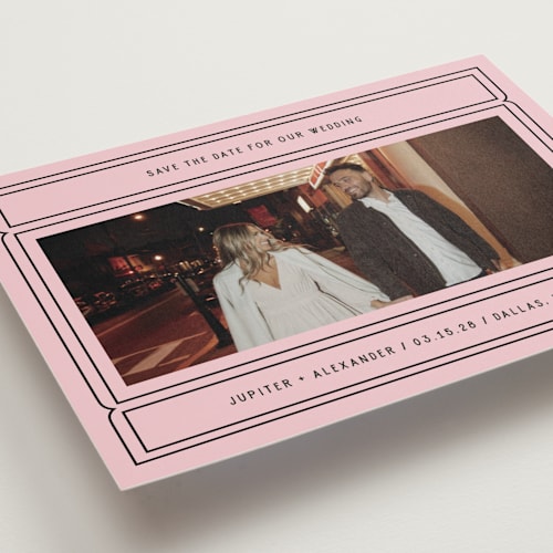 This is a gumdrop petite save the dates with standard by Pati Cascino called ticket printing on recycled smooth signature in petite