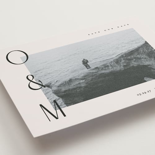 This is a santa fe petite save the dates with standard by Pixel and Hank called initial printing on recycled smooth signature in petite