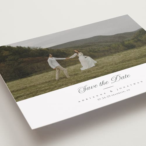 This is a chiffon petite save the dates with standard by Eric Clegg called together always printing on recycled smooth signature in petite