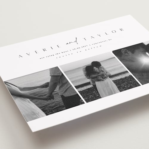 This is a tuxedo petite save the dates with standard by Kate Ahn called from us printing on recycled smooth signature in petite