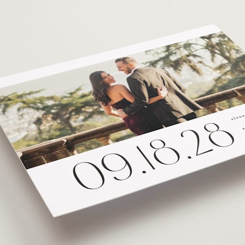 This is a tux petite save the dates with standard by Lea Delaveris called heights printing on recycled smooth signature in petite