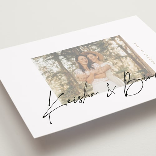This is a noir petite save the dates with standard by Phrosné Barwood called so cool printing on recycled smooth signature in petite