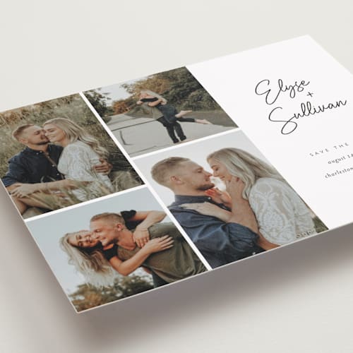 This is a sugar petite save the dates with standard by Jessica Williams called bookmarked printing on recycled smooth signature in petite