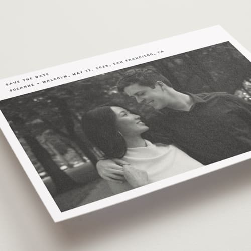 This is a fog petite save the dates with standard by Sumak Studio called simple printing on recycled smooth signature in petite