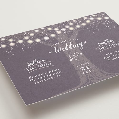 This is a plum petite wedding invitations with standard by Hooray Creative called garden lights printing on signature in petite