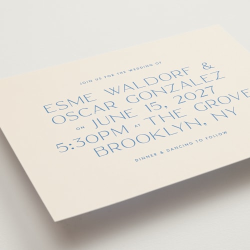 This is a cerulean petite wedding invitations with standard by Ellen Schlegelmilch called brooklyn printing on signature in petite