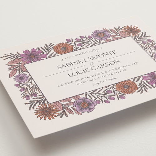 This is a sangria petite wedding invitations with standard by Jen Owens called fleur printing on signature in petite