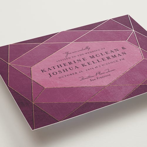 This is a amethyst petite wedding invitations with standard by Rebecca Bowen called abstract jewel printing on signature in petite
