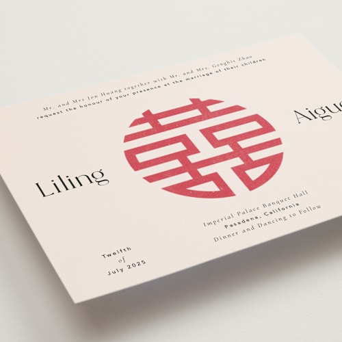 This is a cream petite wedding invitations with standard by Inkblot Design called happy in love printing on signature in petite