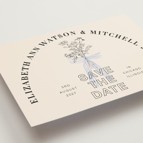 This is a daisy petite save the dates with standard by Baumbirdy called sealed printing on signature in petite