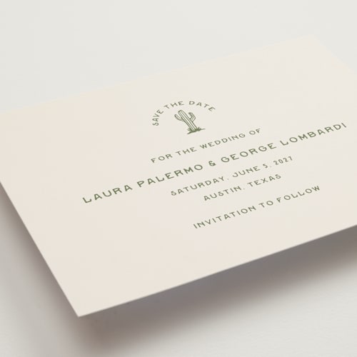 This is a agave petite save the dates with standard by Megan Davis called pearl snap printing on signature in petite