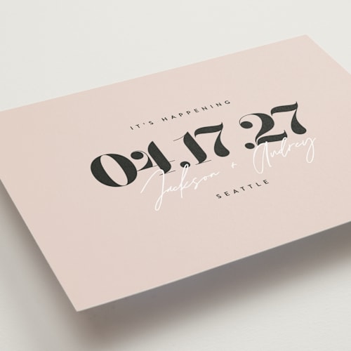 This is a sands petite save the dates with standard by Itsy Belle Studio called date printing on signature in petite