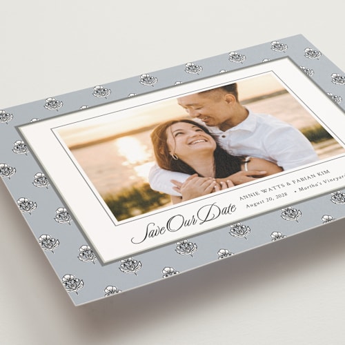 This is a classic save the date postcards with standard by Cindy Reynolds called sophisticated charm printing on signature in postcard