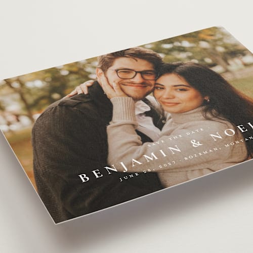This is a cloud save the date postcards with standard by Wildfield Paper Co called the classic printing on signature in postcard