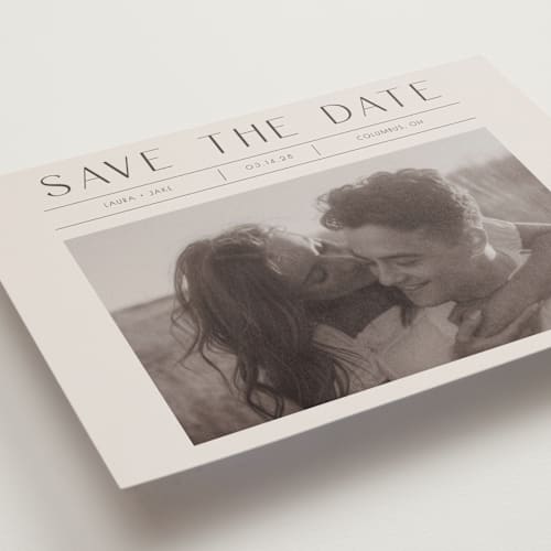 This is a mist save the date postcards with standard by Christy Hy Lee called you and me printing on signature in postcard
