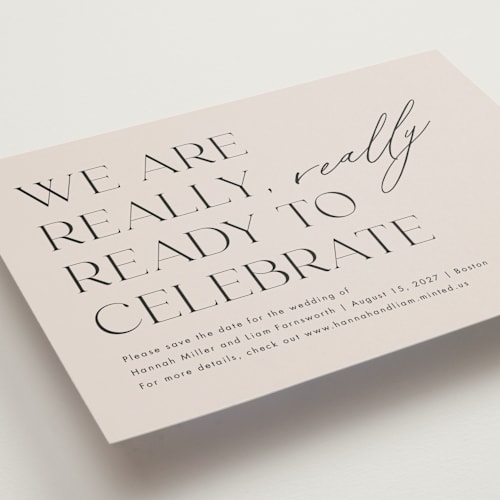 This is a blush save the date postcards with standard by Amy Payne called really really ready printing on signature in postcard